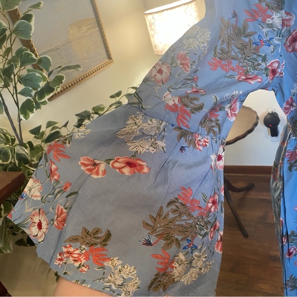 Kori America • Boutique Blue Floral Bell Sleeve Boho Prairie Dress • Size M NWT - Picture 3 of 9